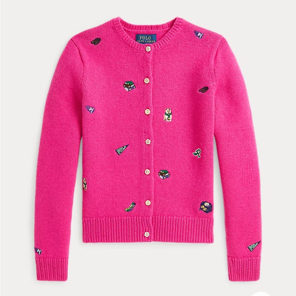 Polo by Ralph Lauren Hot Pink Embroidered Button-Front Cardigan